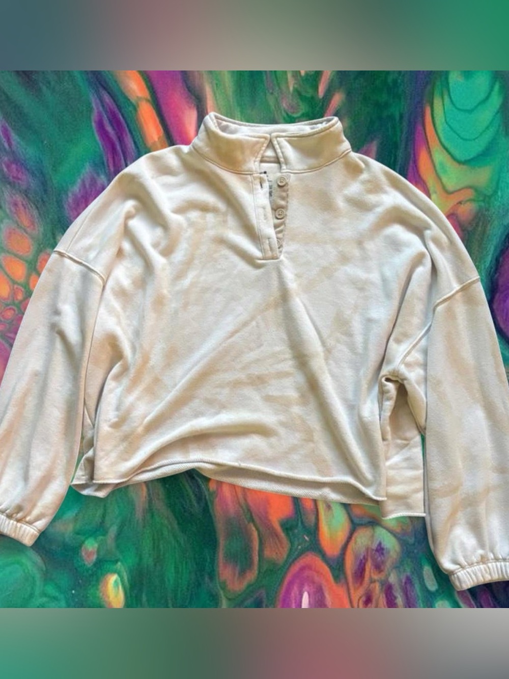 Cream Half-Button Cropped Tie Dye Women's Sweater